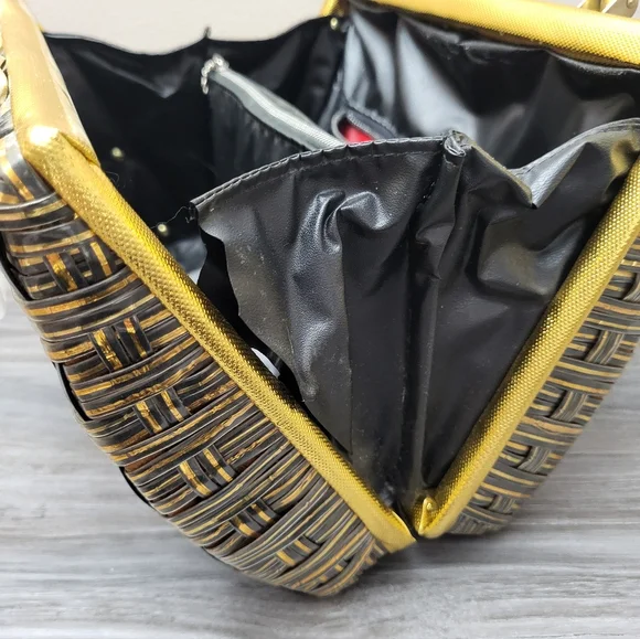 Vintage Stylecraft Black Gold Woven Plastic Handbag MCM - Picture 9 of 12
